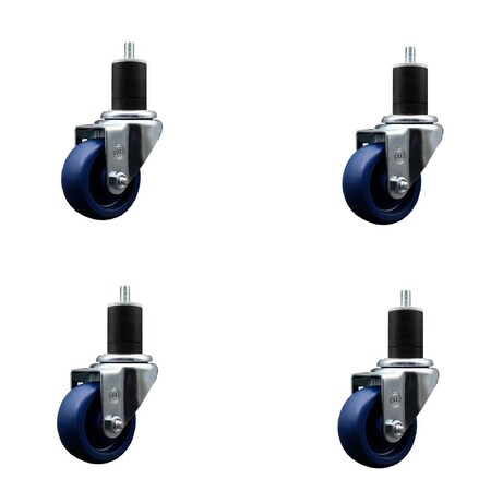 Service Caster 3'' SS Solid Poly Wheel Swivel 1-3/4'' Expanding Stem Caster Set, 4PK SCC-SSEX20S314-SPUS-134-4